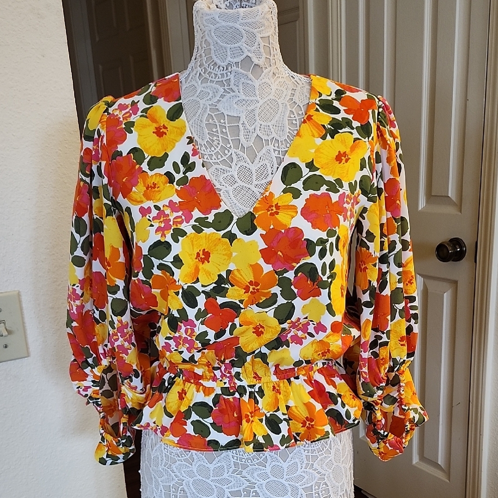 Sugar Lips Boho Hippie Y2K Electric Colors Floral Top Size XS New No Tags - Picture 2 of 12